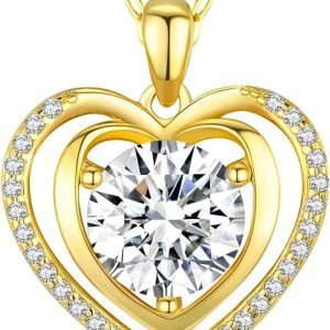 Gold Heart Pendant Necklace with Lab-Created Moissanite